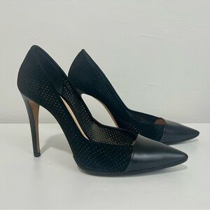 Emporio Armani Black Leather and Suede Lasercut Heels